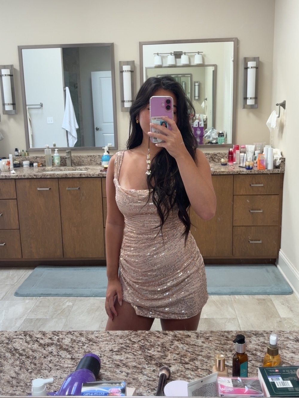 Lucy in the Sky Blush Sequin Ruched Mini Dress